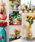 Handmade vases wrapped in colorful jute twine with flowers, showcasing 2Mm Natural Jute Twine For Crafting And Garden Projects Eco Friendly Biodegradable Packing String Brown 328 Ft 100m Perfect For Gift Wrapping Christmas Decor Handmade Art And Home Decorating.