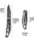 Paraframe Mini Pocket Knife EDC Folding Knife 2.2 Inch Fine Edge Stainless Steel open and closed view with dimensions