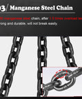 Tough As Nails Four Directional Lifting Chains With Sure Grip Grab Hooks crafted from G80 manganese steel, showcasing strength and durability.