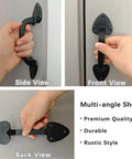 Heavy Duty Barn Door Handles 7.5 Inch Cast Iron Gate Pulls For Outdoor Gates Sheds And Sliding Barn Doors In Black Matte Finish Rust Resistant Powder Coated Built Tough 2 Pack With Mounting Screws, side, front, and back views.
