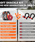 Soft Shackle Winch Recovery Ring Kit Orange Offroad Gear Half Inch By Twenty Two Inch With 60,600 Lbs Breaking Strength vs metal shackles