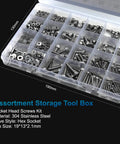 Black And Silver Hex Socket Head Screw Set With Nuts And Flat Washers Pro Grade 580 Pieces M2 M3 M4 M5 in plastic box