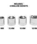 Pro Grade Serpentine Belt Tool Set 13, 15, 16, 18 mm shallow sockets in chrome finish for belt maintenance