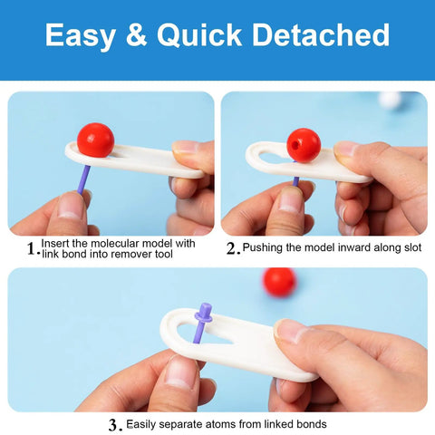 Easy removal tool for 208 Piece Molecular Model Kit For Organic Chemistry with red atom and bond link demonstration.