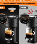 Comparison of coffee machines using Reusable Foil Lids For Nespresso Vertuo Pods 100 Pack No Fuss With Airtight Seal.