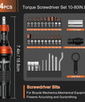 Heavy Duty Quarter Inch Drive Torque Screwdriver Set With 10 To 80 In Lb Range And 34 Bit Kit S2 Steel Standard Phillips Slotted Torx And Hex Bits Quick Change Adapter For Precise Maintenance Tasks, 7.4in handle and 34-bit kit
