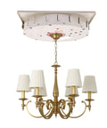 Heavy Duty Electric Chandelier Hoist 330 Lbs Motorized Ceiling Lift with white lampshades and gold accents for upscale homes.