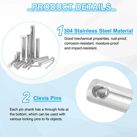 Single Hole Clevis Pins 6 X 30 Millimeters, 304 Stainless Steel, flat head, heavy duty build, illustrated in product details view
