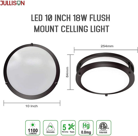 LED Double Ring Flush Mount Ceiling Light Twin Pack With 5CCT Selectable 2700K-5000K, Dimmable 5%-100%, 120V, side and front view