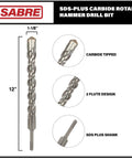 1-1/8 Inch SDS Plus Rotary Hammer Drill Bit Carbide Tipped For Brick Stone And Concrete 12 Inch Long Heavy Duty Masonry Drill Bit
