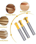 Fabater Keyhole Router Bits Set For Backlash Free T Slot And Sealed Bearing 1/4 Inch Shank on various types of wood boards.