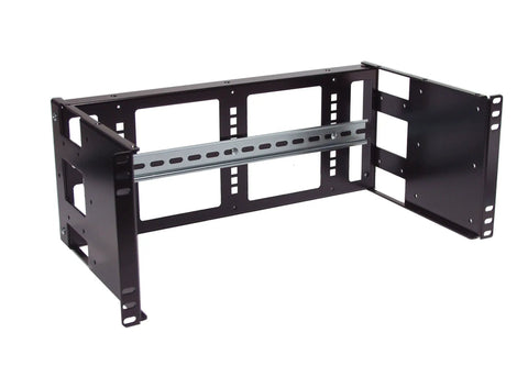 Heavy Duty 4U Rackmount Din Rail Panel With Adjustable Depth 14 Gauge Steel for server racks showing front view.