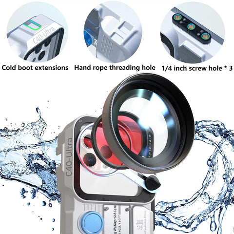 Underwater Phone Case For Snorkeling And Diving, Waterproof To 131 Feet With Crystal Clear View, highlighting lens and features