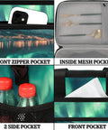 Insulated Picnic Backpack Lunch Bag For Women And Men with various storage pockets including zipper and mesh compartments.