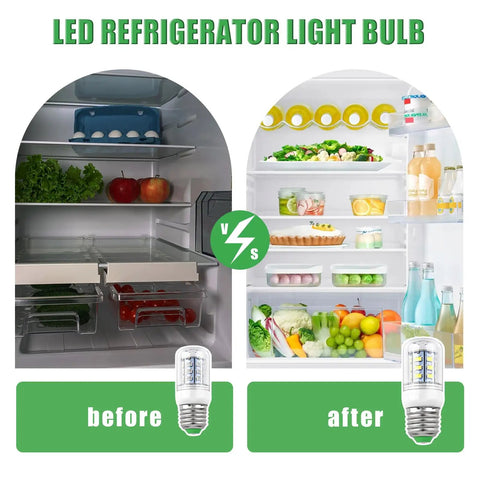 Comparison of refrigerator lighting before and after using Bright E27 Refrigerator LED Light Bulb Replacement 5304511738