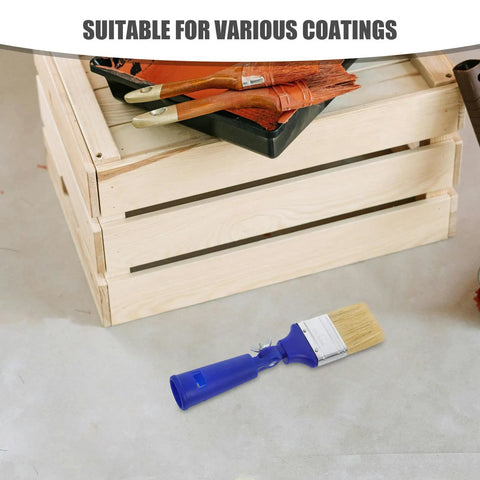 Adjustable 2 Inch Flat Tip Paint Brush with 270 Degree Angled Handle near a wooden crate for murals and decks