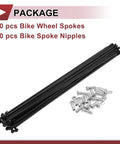 20 Pack 12G Bicycle Spokes 216mm Length Carbon Steel Black For Wheel Building And Repair with nipples displayed