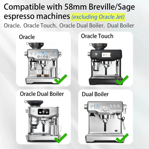 Image showing compatibility of Precision Shower Screen Kit For 58Mm Breville Sage Oracle Espresso Machines with various models.