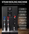 Top Shelf Electric Coffee Frothing Machine And Automatic Milk Steamer Built With Heavy Duty Stainless Steel For Pro Level Smooth Foam And Barista Grade Shots In Matte Black, featuring LCD and dual taps.