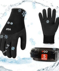 Five Pairs Freezer Winter Work Gloves With Double Lining And Rubber Latex Coating For Outdoor Heavy Duty Tasks Size M Black RB6032