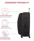 Side view of Softside Expandable Checked Luggage For Long Trips With 360 Spinner Wheels And Retractable Handle, 29 Inch Large Black Suitcase, SwissGear