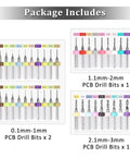 40 Pc PCB Drill Bit Set From 0.1mm To 3.0mm Micro Drill Bits With Spiral Flute Carbide For PCB Engraving CNC Jewelry Metal Stone Crafting; drill bits with size labels and colored rings.