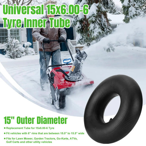 Premium 15x6.00-6 Inner Tubes With TR-13 Straight Valve Stem 2 Pack for lawn mowers and snow equipment in snowy environment.