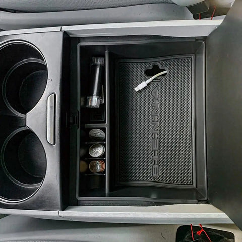 Top view of Center Console Organizer Tray For Sienna 2011 To 2020 Armrest Storage With Glove Box Dividers ABS Black MPV Accessory