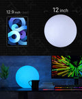 12 Inch LED Dimmable Light Ball That Floats For Pool And Home Use With Remote 16 Color RGB Waterproof Night Light shown on desk