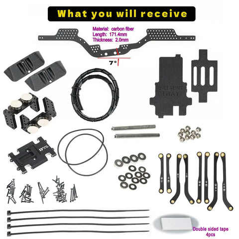 Carbon Fiber LCG Chassis Kit For SCX24 With 7 Degree Angled Skid, Low Center Of Gravity Upgrade For C10, JLU, Base Camp And Bronco RC Crawlers