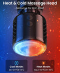 Deep Tissue Massage Gun With Heat And Cold Therapy head showing temperature modes and settings for muscle soreness relief