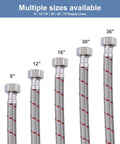Built Tough Braided Stainless Steel Faucet Supply Lines Twenty Inch Length With Half Inch Female Iron Pipe Connectors Drip Free Sink Hose Swaps No Sweat Hookup For Kitchen And Bathroom Renovations with various length options showcased.