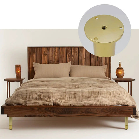 Top Shelf Gold Adjustable Metal Sofa Legs For Couches And Tables Flat Out Durable Heavy Duty Furniture Feet With Quick Screw Setup on bed.