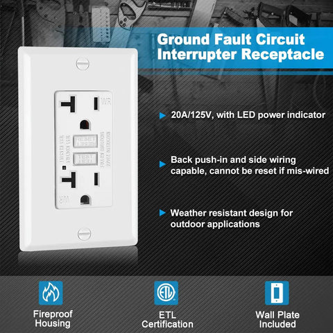 10-Pack Outdoor GFCI Receptacle Outlet 20 Amp Weather-Resistant Ground Fault Interrupter With Wall Plate Included ETL Listed White