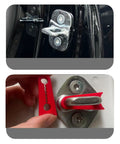 Close-up of Silicone Car Door Damper Pads 12 Pack Slams Free Sound Deadening Buffers installed on a vehicle door latch.