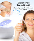 ShinePod Ultrasonic Retainer Cleaner With UV Light For Dental Pods Quick 5 Minute Deep Clean Bacteria Virus Plaque Removal Chemical Free Sanitizer For Braces Retainers And Aligners shown with clear aligners and cleaner