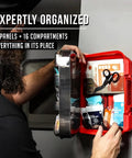 Red Everlit 400-piece OSHA/ANSI Type III first aid kit open with scissors and medical supplies