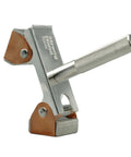 Side view of Hi-Temp Grounding Magnetic V-Pad with pure copper contact, nickel-plated aluminum handle, 500 Amp current, 20 lb magnetic force.