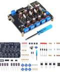 Adjustable LM2596 Power Supply Soldering Kit with components, circuit board, and screwdriver for DIY electronics project