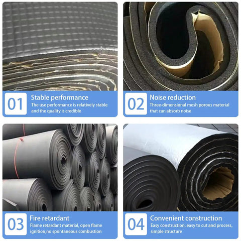 Premium Automotive Sound Deadening Mat 197 Mil Thick Waterproof Nbr Foam for heat insulation, shown in rolls highlighting key features.