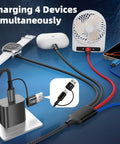 4 In 2 Dual USB C Charging Cable With USB A Inputs All In One Grab And Go Travel Charger for iPhone 17 iWatch Galaxy S26 fast charging