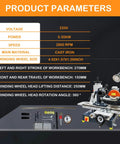 Beefy 220V Universal Tool Grinder Featuring A Snappy 0.55KW Motor With A Dead Straight 360 Degree Rotating Head And Rock Solid Linear Guide Table, cast iron machine specifications.
