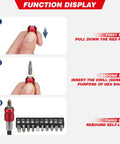 Function display of Go-To Pro 2 Piece Quarter Inch Quick Release Bit Holder for home and workshop with magnetic knurled grip sleeve