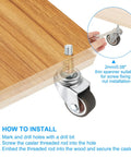 1 Inch Mini Swivel Caster Wheels 4 Pack Threaded Stem Casters M6x15mm Bolt Base shown during installation on wood.