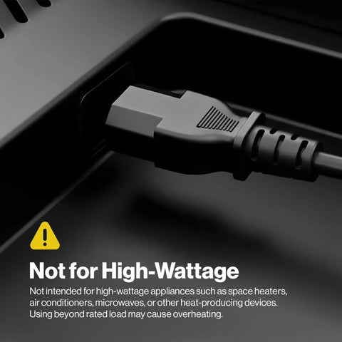 Close-up of Five Foot Black 3 Prong AC Power Cord Cable, 10 Amp, 125 Volt plugged into a device, showing cord inserted in socket