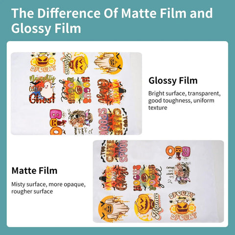 Comparison of Top Shelf DTF Transfer Film Roll 13x328ft Direct To Film For T Shirts And Textiles matte vs glossy finishes
