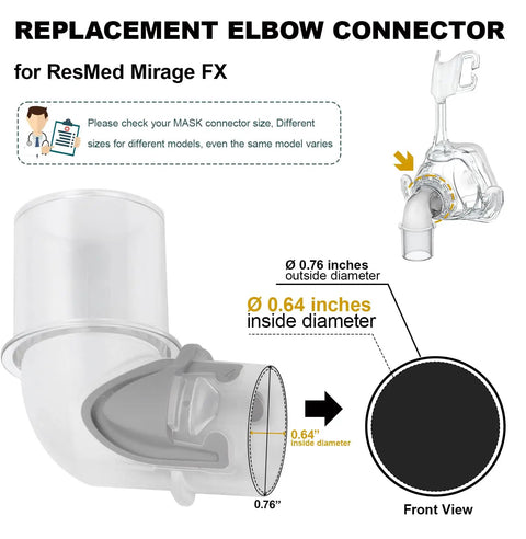 Replacement Mirage FX Elbow Connector Kit For Lightweight Nasal Masks, Durable Plastic, 2 Pack Translucent Elbows, Easy Swap For Mirage FX Nasal Guard, Wear Resistant Fit And Secure Connection, 0.76 in outside diameter