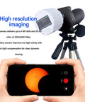 Telescope Camera Eyepiece With 1080P FHD Video And 2K Recording Plus 4MP Photos capturing a solar eclipse on a smartphone screen.