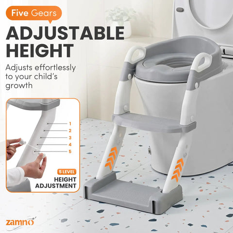 No Sweat Potty Training Setup With This 6 In 1 Foldable Toddler Toilet Seat Featuring A Rock Solid Step Stool Ladder And Adjustable Height For Smooth Sailing Bathroom Trips And Effortless Cleaning Gray White