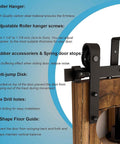 Ceiling Mount Sliding Barn Door Hardware Kit For 24 Inch Wide Wood Door displaying roller hanger and anti-jump disk details